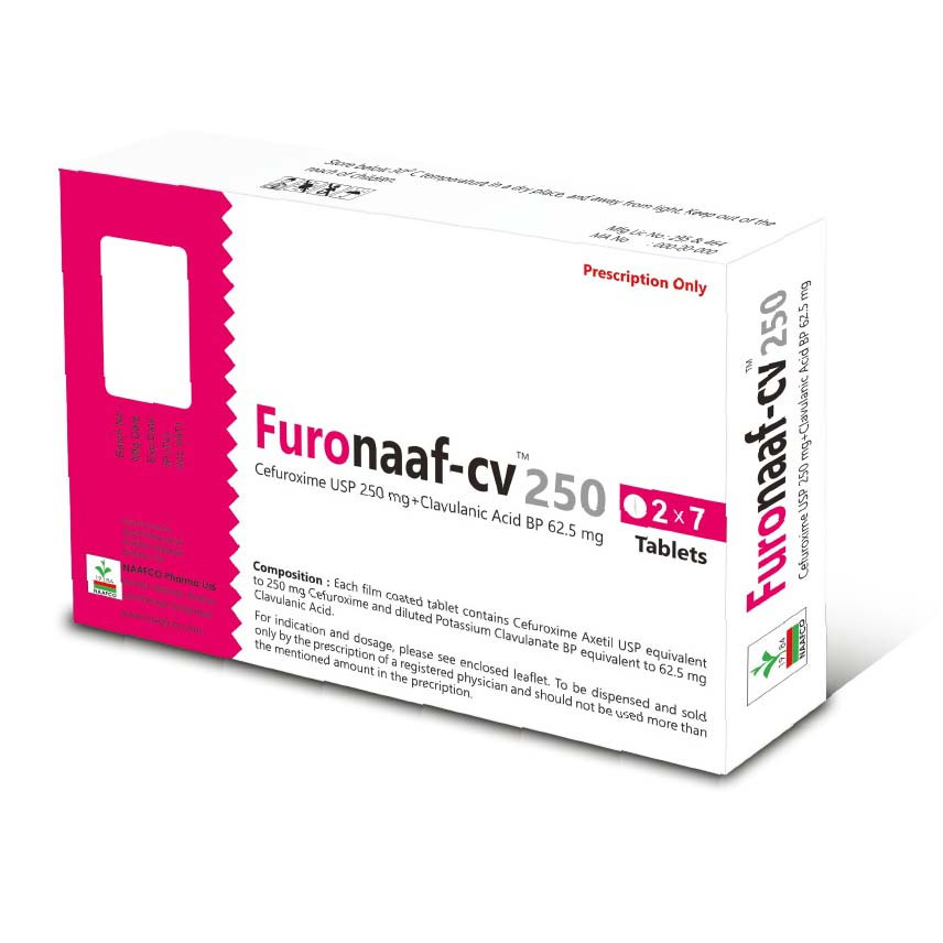Pack Image: Furonaaf-CV 250 mg Tablet (2 x 7)