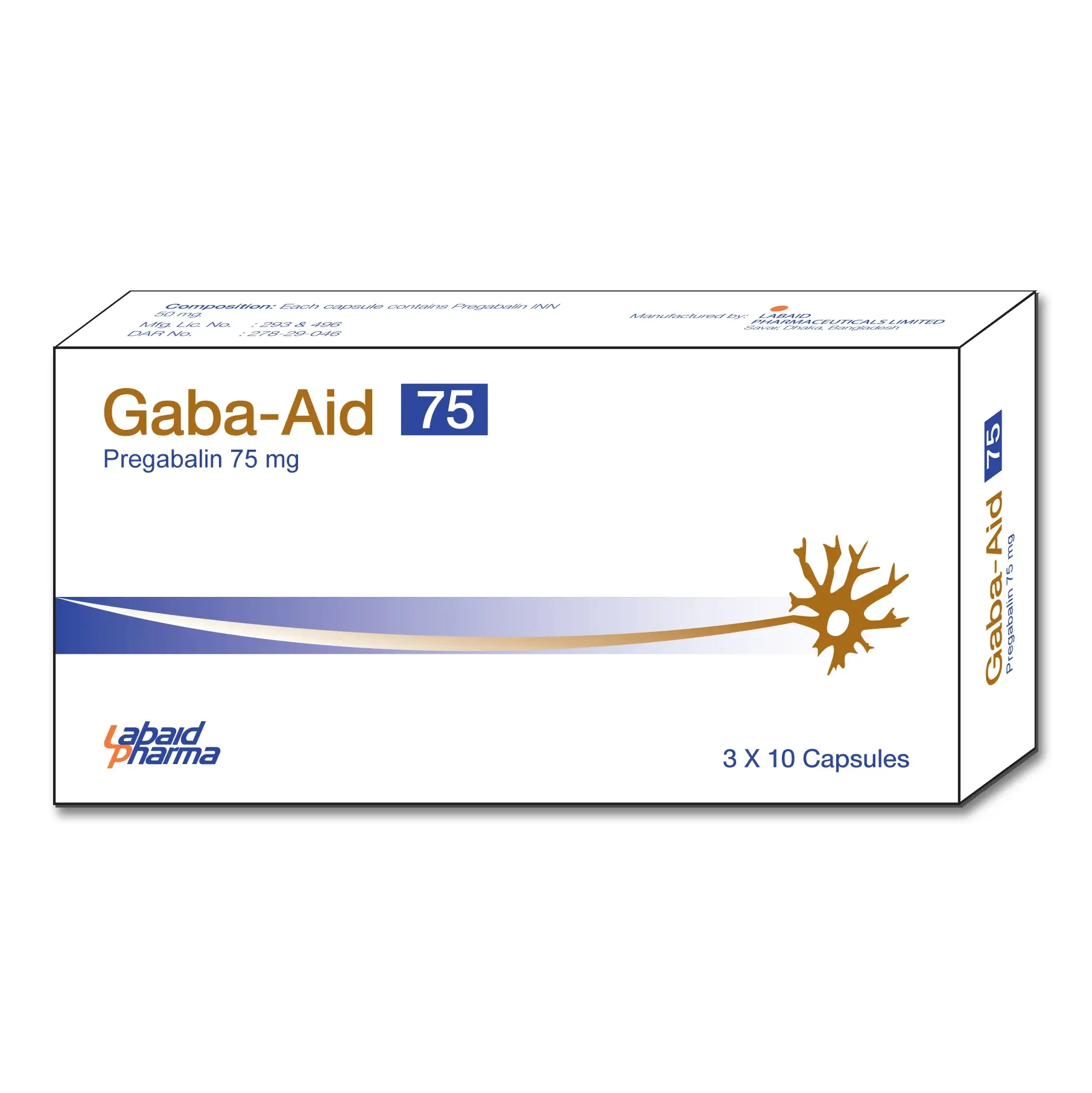 Pack Image: Gaba-Aid 75 mg Capsule (3 x 10)