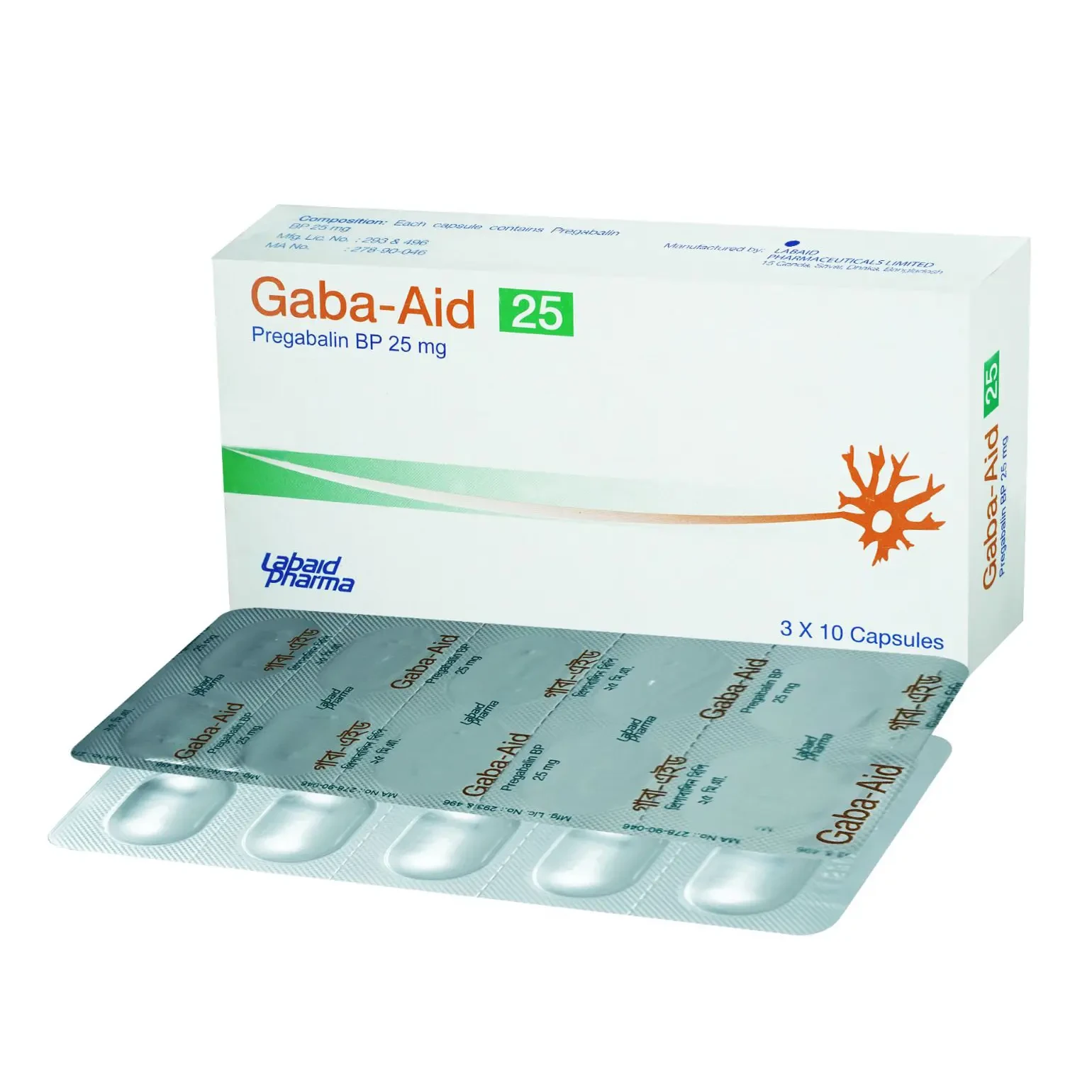 Pack Image: Gaba-Aid 25 mg Capsule (3 x 10)