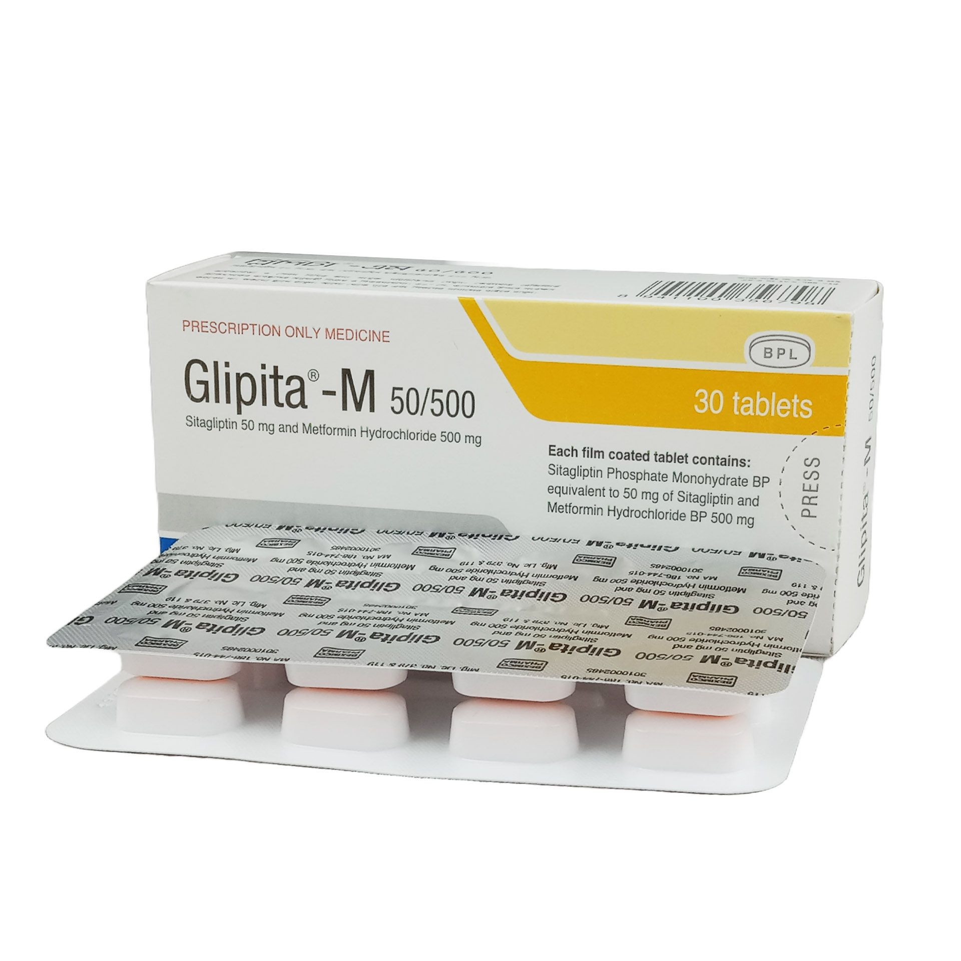 Pack Image: Glipita-M 50 mg Tablet (3 x 10)