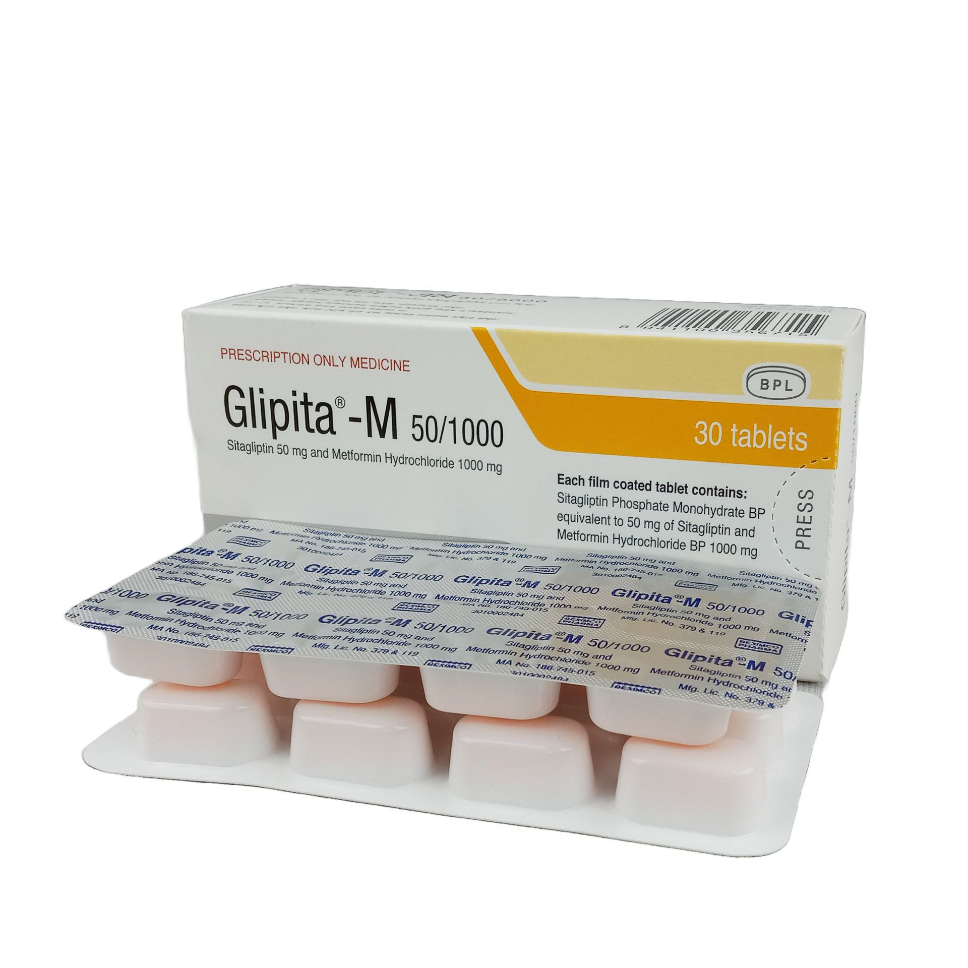Pack Image: Glipita-M 50 mg Tablet (3 x 10)