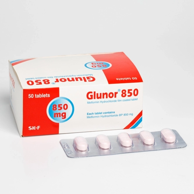 Pack Image: Glunor 850 mg Tablet (10 x 5)
