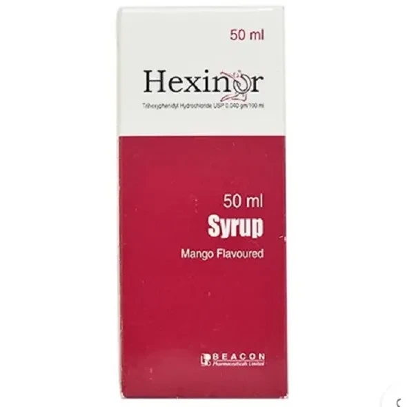 Pack Image: Hexinor 2 mg Syrup (50 ml bottle)