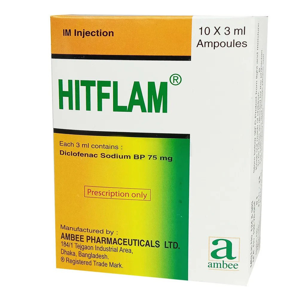 Pack Image: Hitflam 75 mg Injection (3 ml ampoule)