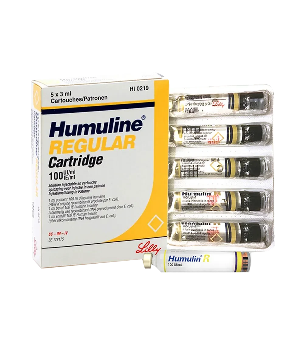 Pack Image: Humulin R 100 IU Injection (3 ml cartridge)