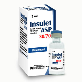 Pack Image: Insulet ASP 100 IU Injection (3 ml vial)
