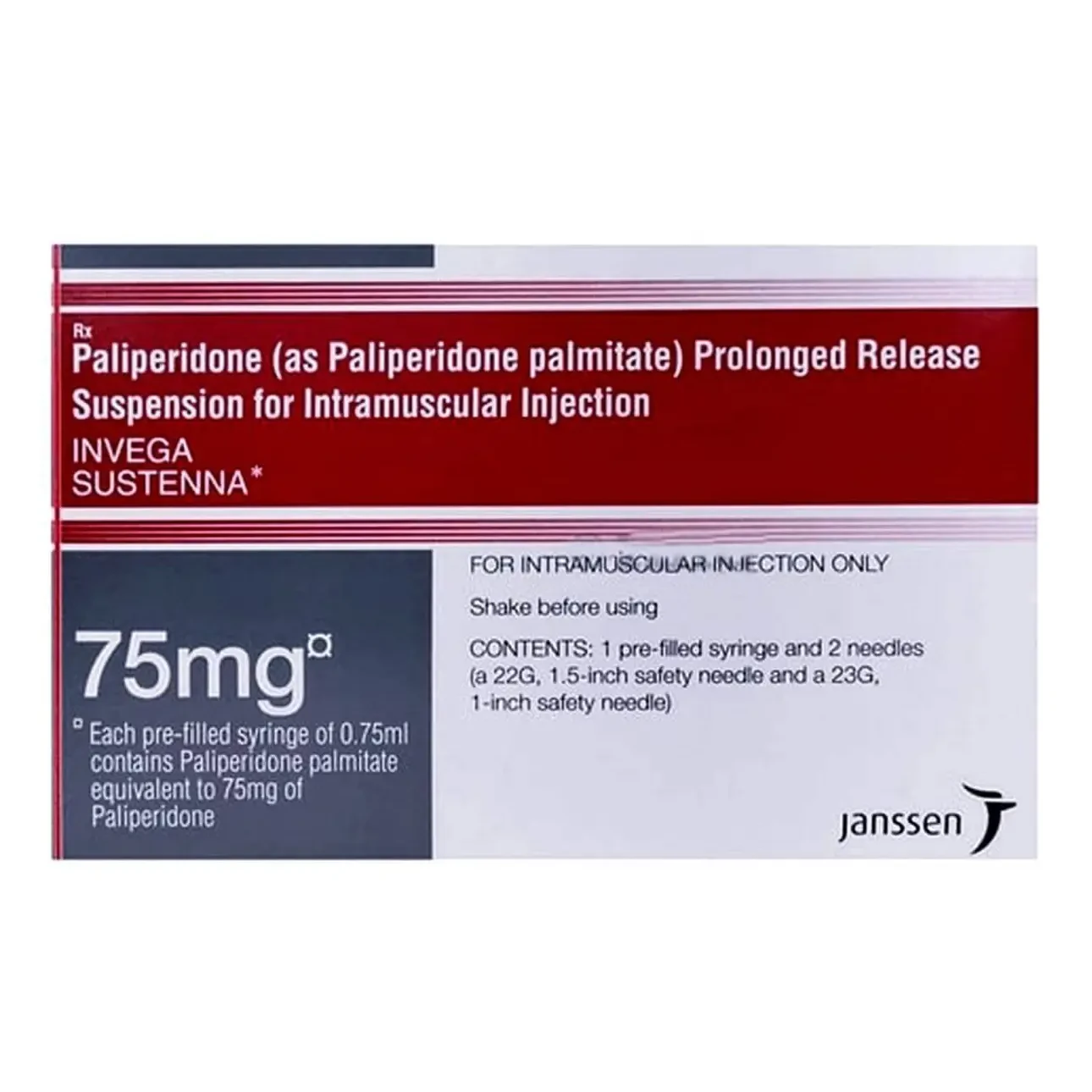 Pack Image: Invega Sustenna 75 mg Injection (75 mg pre-filled syringe)