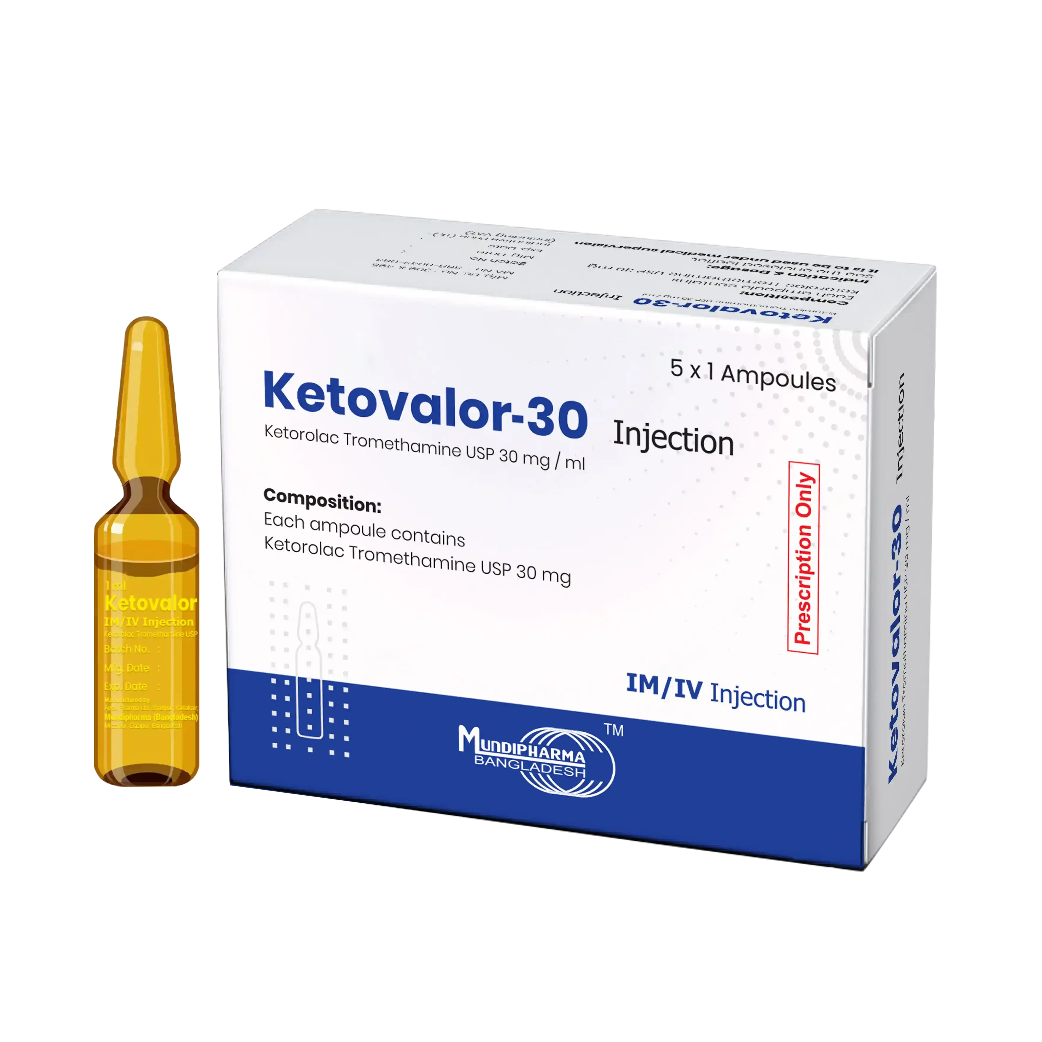 Pack Image: Ketovalor 30 mg Injection (1 ml ampoule)