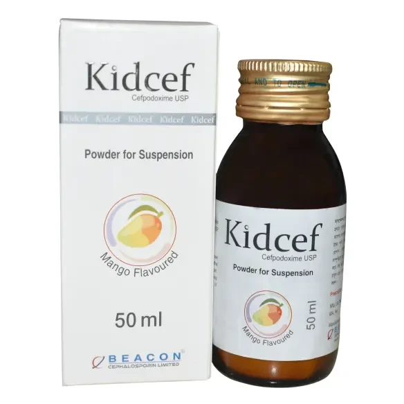 Pack Image: Kidcef 40 mg Suspension (50 ml bottle)