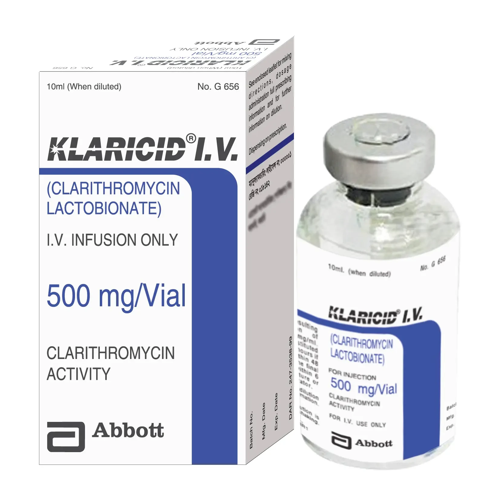 Pack Image: Klaricid 500 mg Injection (500 mg vial)