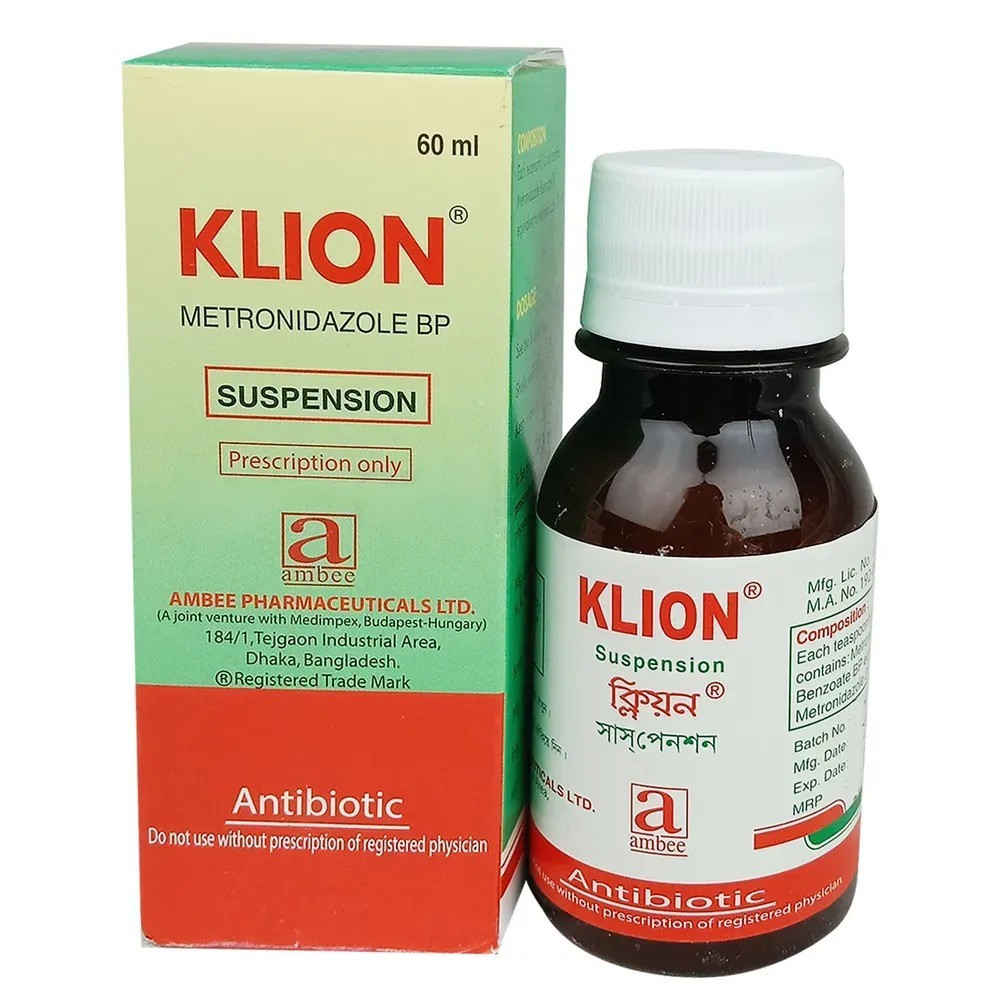 Pack Image: Klion 200 mg Suspension (60 ml bottle)