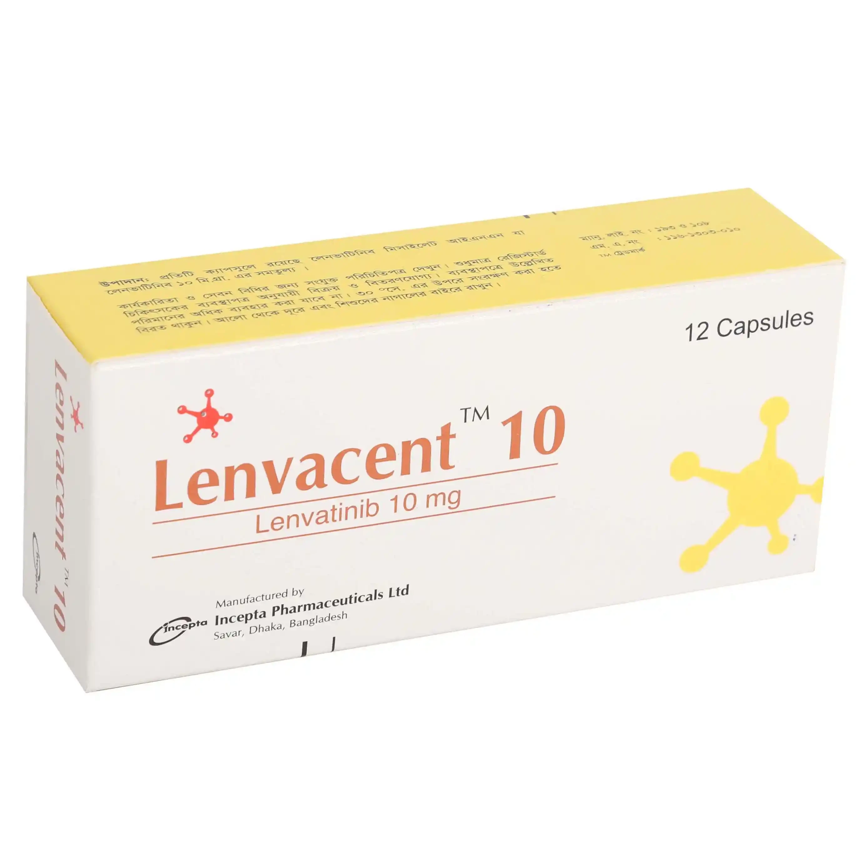 Pack Image: Lenvacent 10 mg Capsule (3 x 4)
