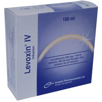 Pack Image: Levoxin 500 mg Injection (100 ml bottle)