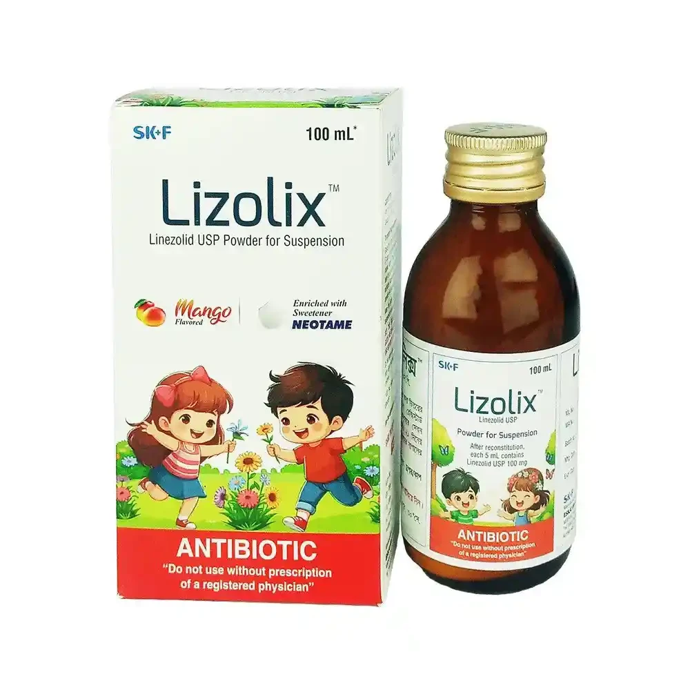 Pack Image: Lizolix 100 mg Suspension (100 ml bottle)