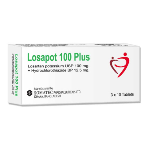 Pack Image: Losapot Plus 100 mg Tablet (3 x 10)