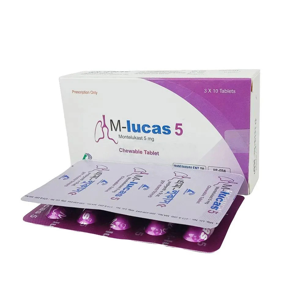 Pack Image: M-lucas 5 mg Chewable Tablet (3 x 10)