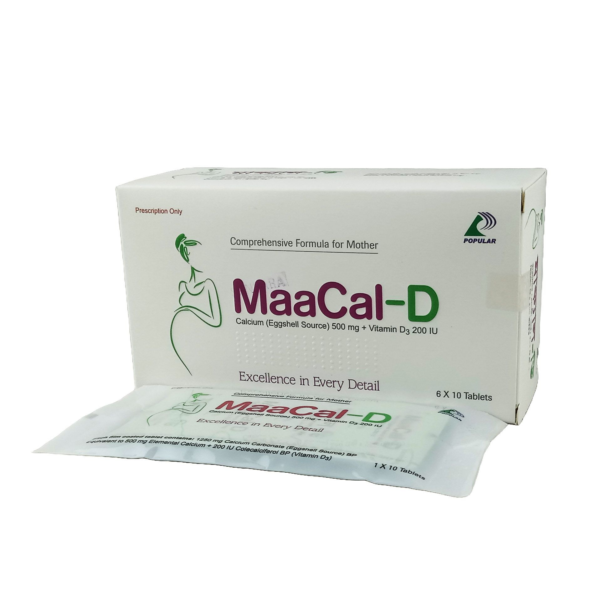 Pack Image: Maacal-D 500 mg Tablet (6 x 10)
