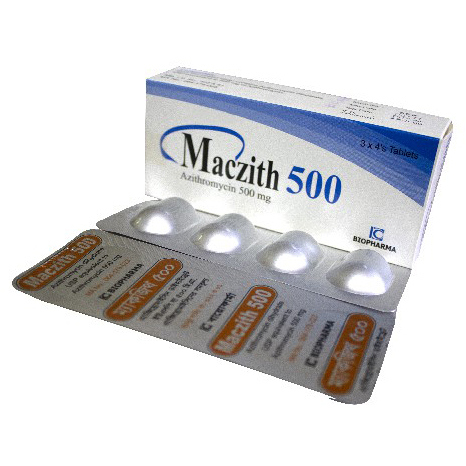 Pack Image: Maczith 500 mg Tablet (3 x 4)