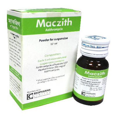 Pack Image: Maczith 200 mg Suspension (15 ml bottle)