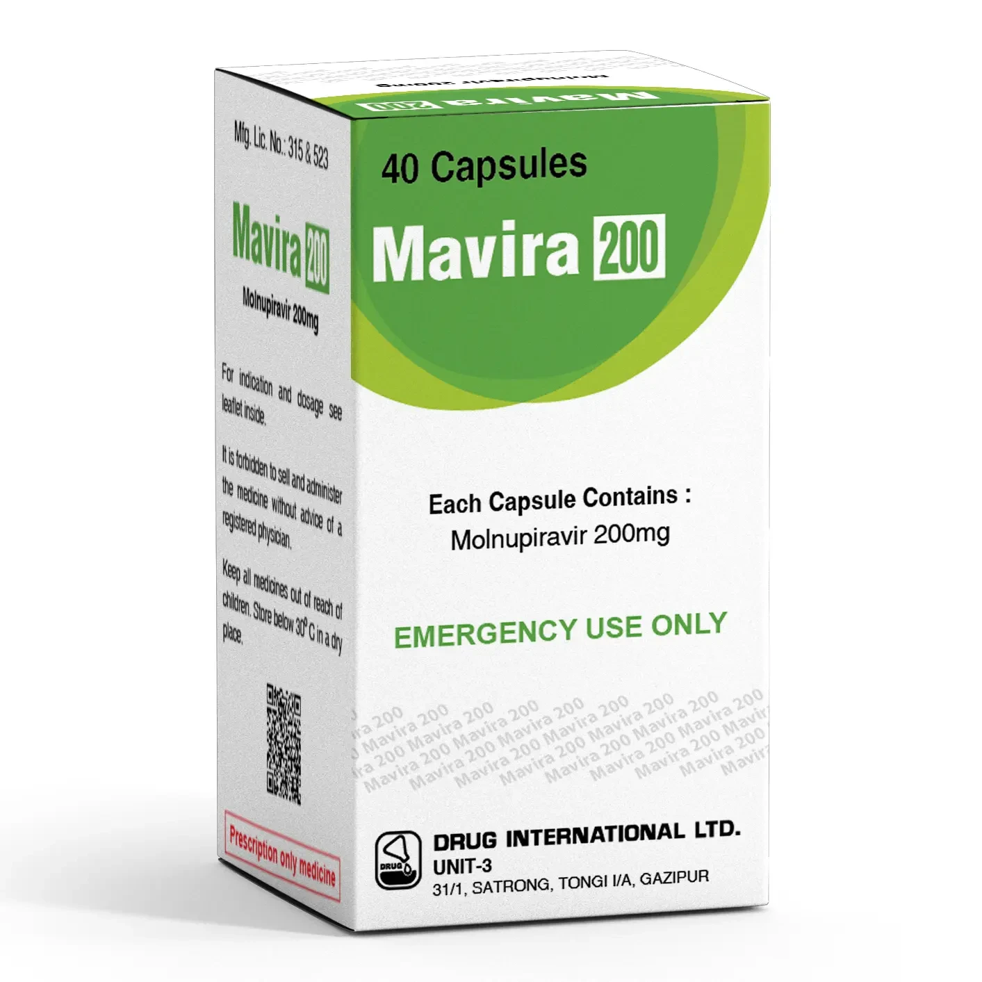 Pack Image: Mavira 200 mg Capsule (1 x 40)