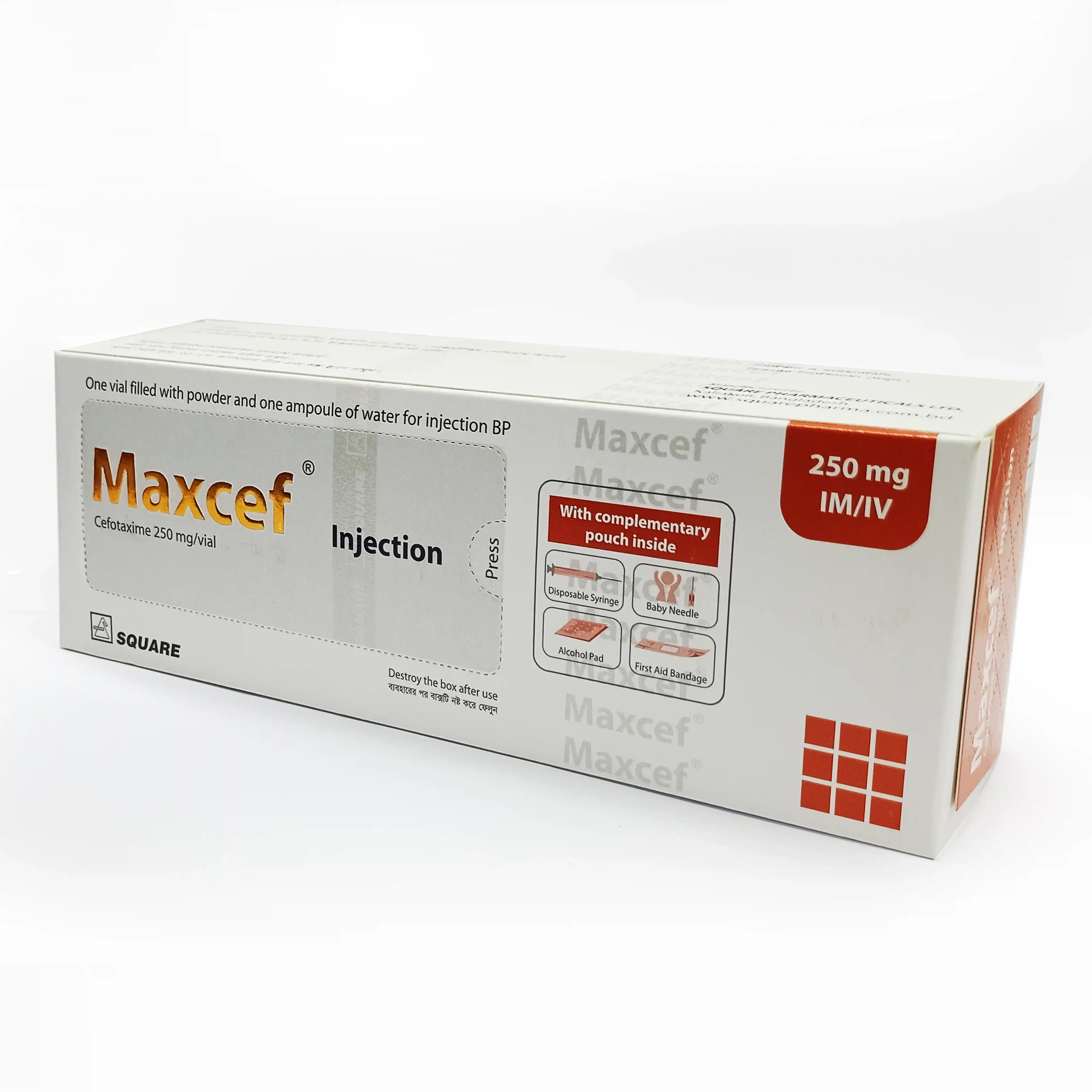 Pack Image: Maxcef 250 mg Injection (250 mg vial)