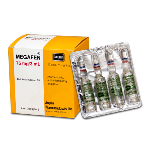 Pack Image: Megafen 75 mg Injection (3 ml ampoule)