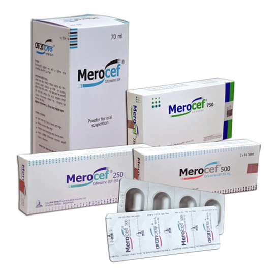 Pack Image: Merocef 125 mg Suspension (70 ml bottle)