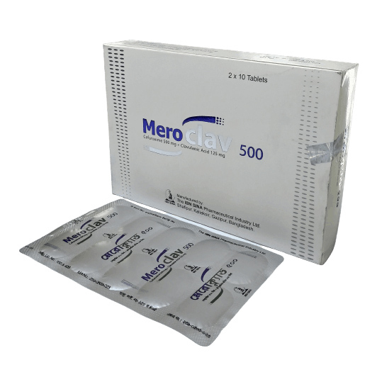 Pack Image: Meroclav 500 mg Tablet (2 x 10)