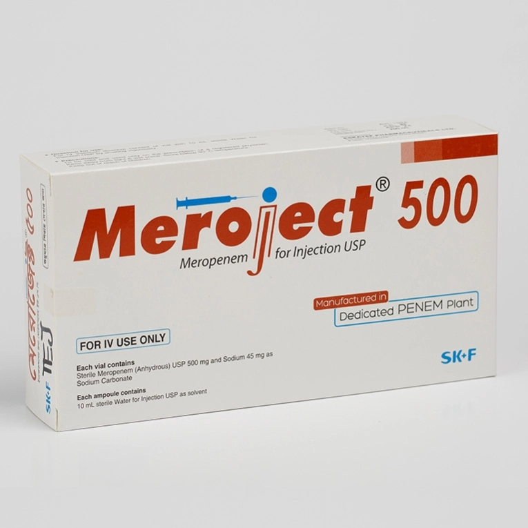 Pack Image: Meroject 500 mg Injection (500 mg vial)