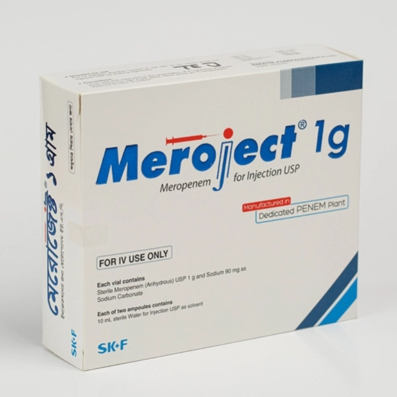 Pack Image: Meroject 1 gm Injection (1 gm vial)