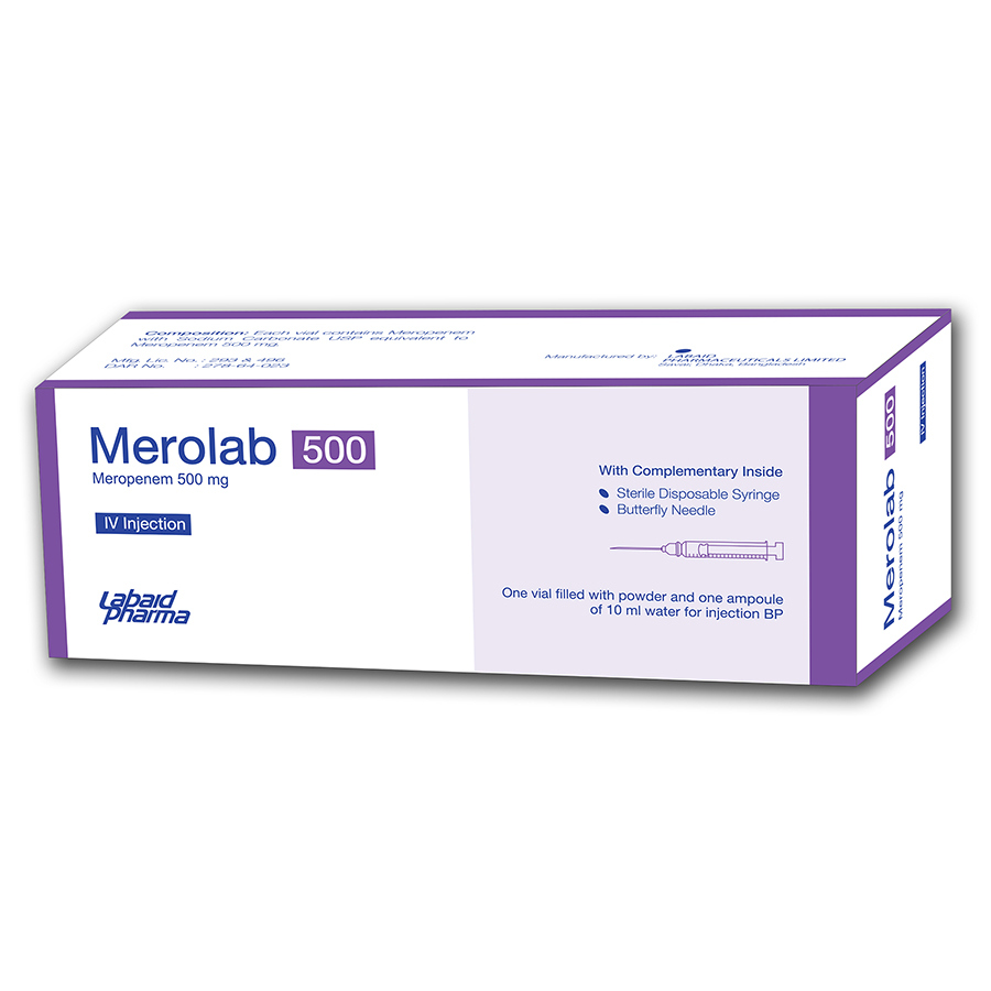 Pack Image: Merolab 500 mg Injection (500 mg vial)