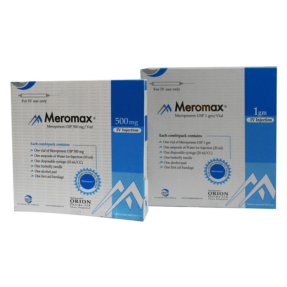 Pack Image: Meromax 500 mg Injection (500 mg vial)