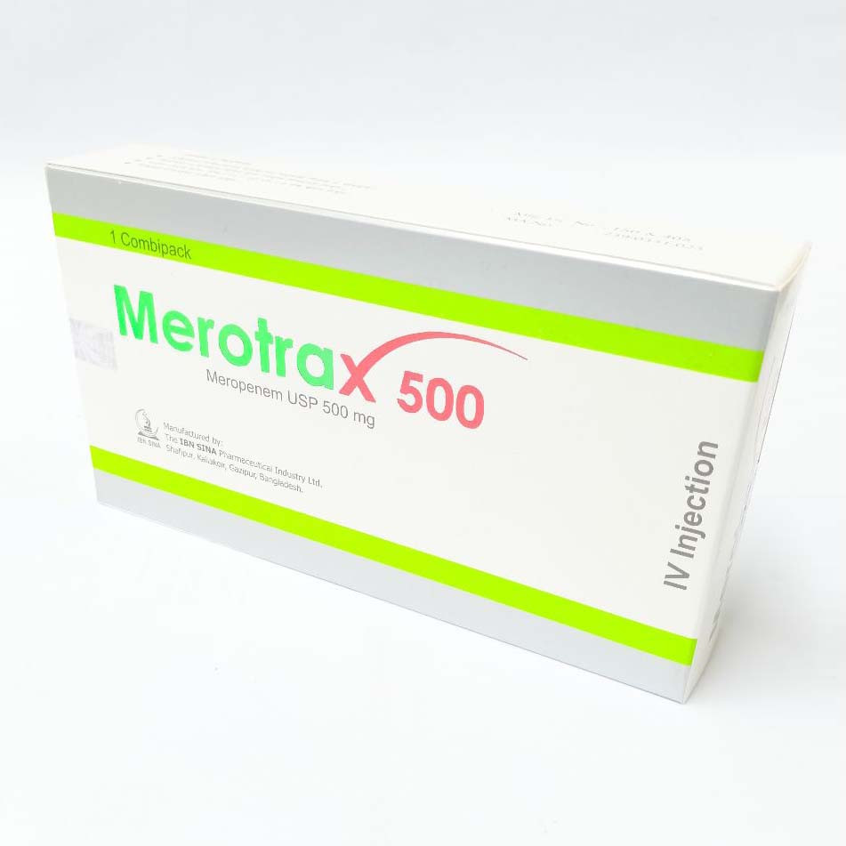 Pack Image: Merotrax 500 mg Injection (500 mg vial)
