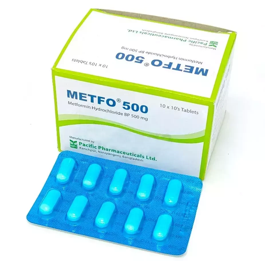 Pack Image: Metfo 500 mg Tablet (10 x 10)
