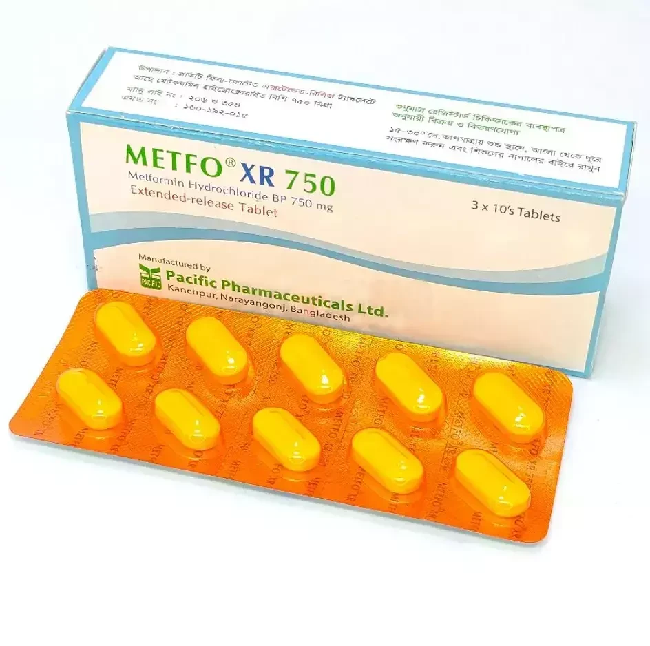 Pack Image: Metfo XR 750 mg Tablet (3 x 10)