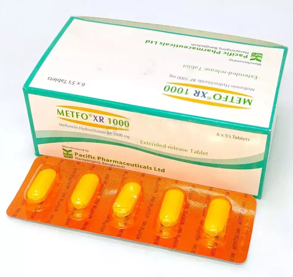 Pack Image: Metfo XR 1000 mg Tablet (6 x 5)