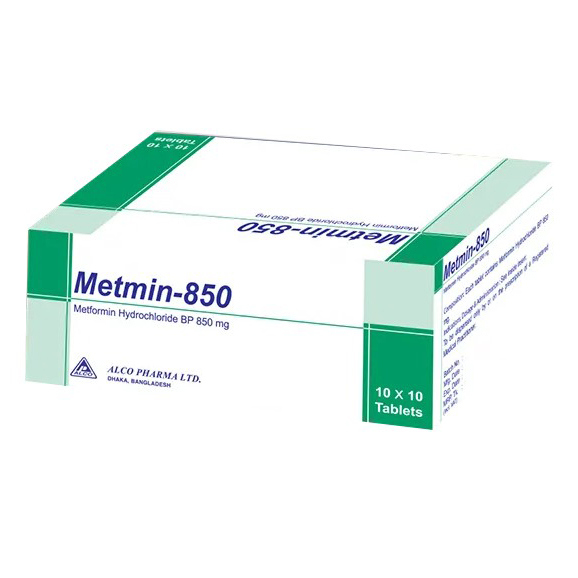 Pack Image: Metmin 850 mg Tablet (10 x 10)