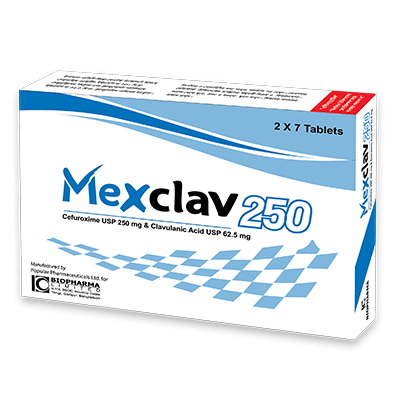 Pack Image: Mexclav 250 mg Tablet (2 x 7)