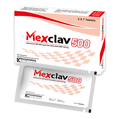 Pack Image: Mexclav 500 mg Tablet (2 x 7)