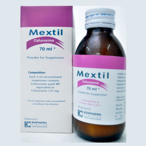 Pack Image: Mextil 125 mg Suspension (70 ml bottle)