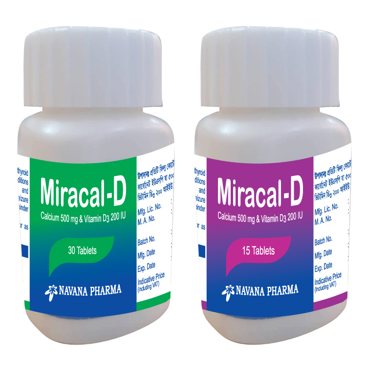 Pack Image: Miracal-D 500 mg Tablet (1 x 30)