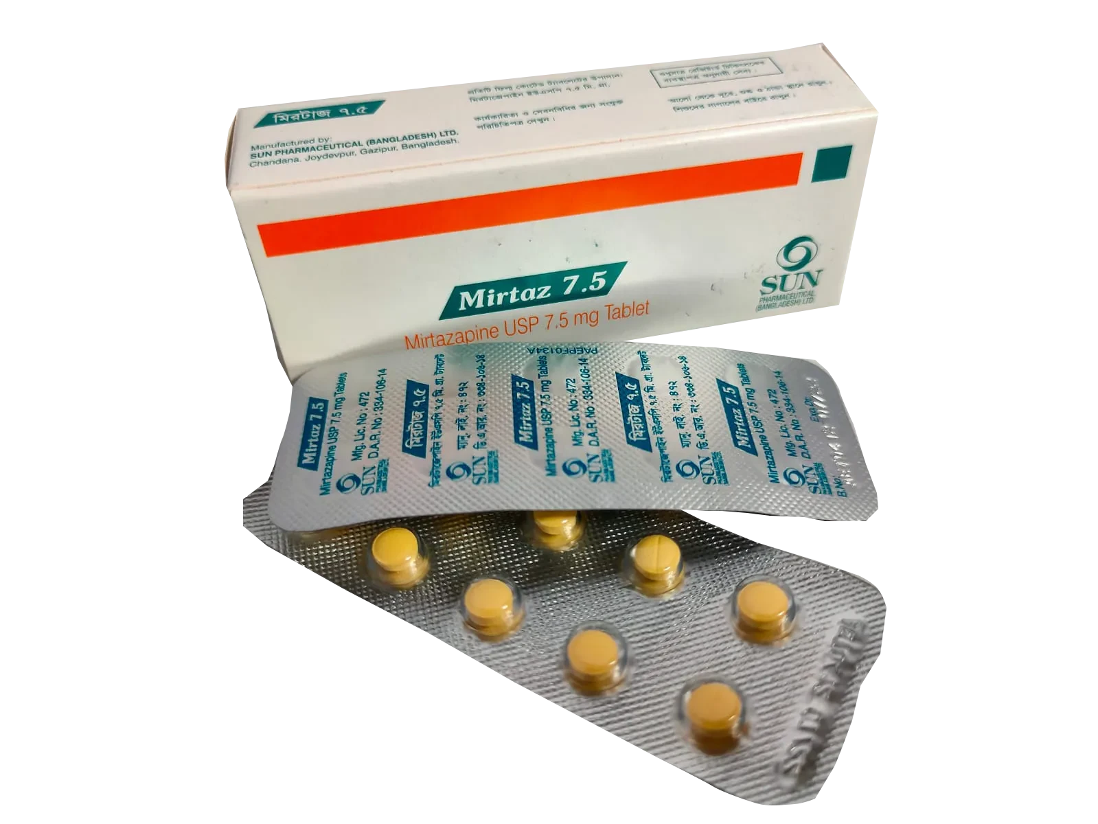 Pack Image: Mirtaz 7.5 mg Tablet (5 x 10)