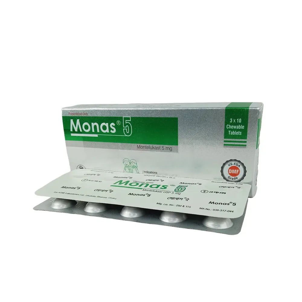 Pack Image: Monas 5 mg Chewable Tablet (3 x 15)