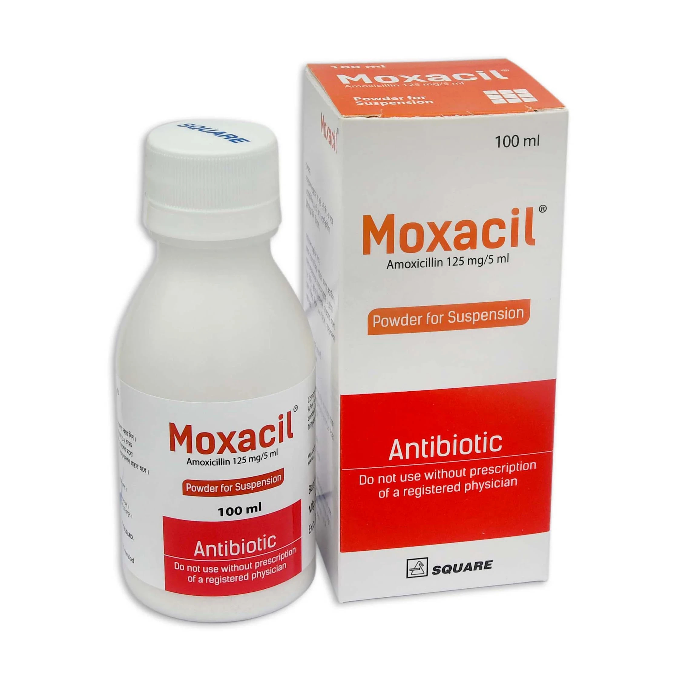 Pack Image: Moxacil 125 mg Suspension (100 ml bottle)