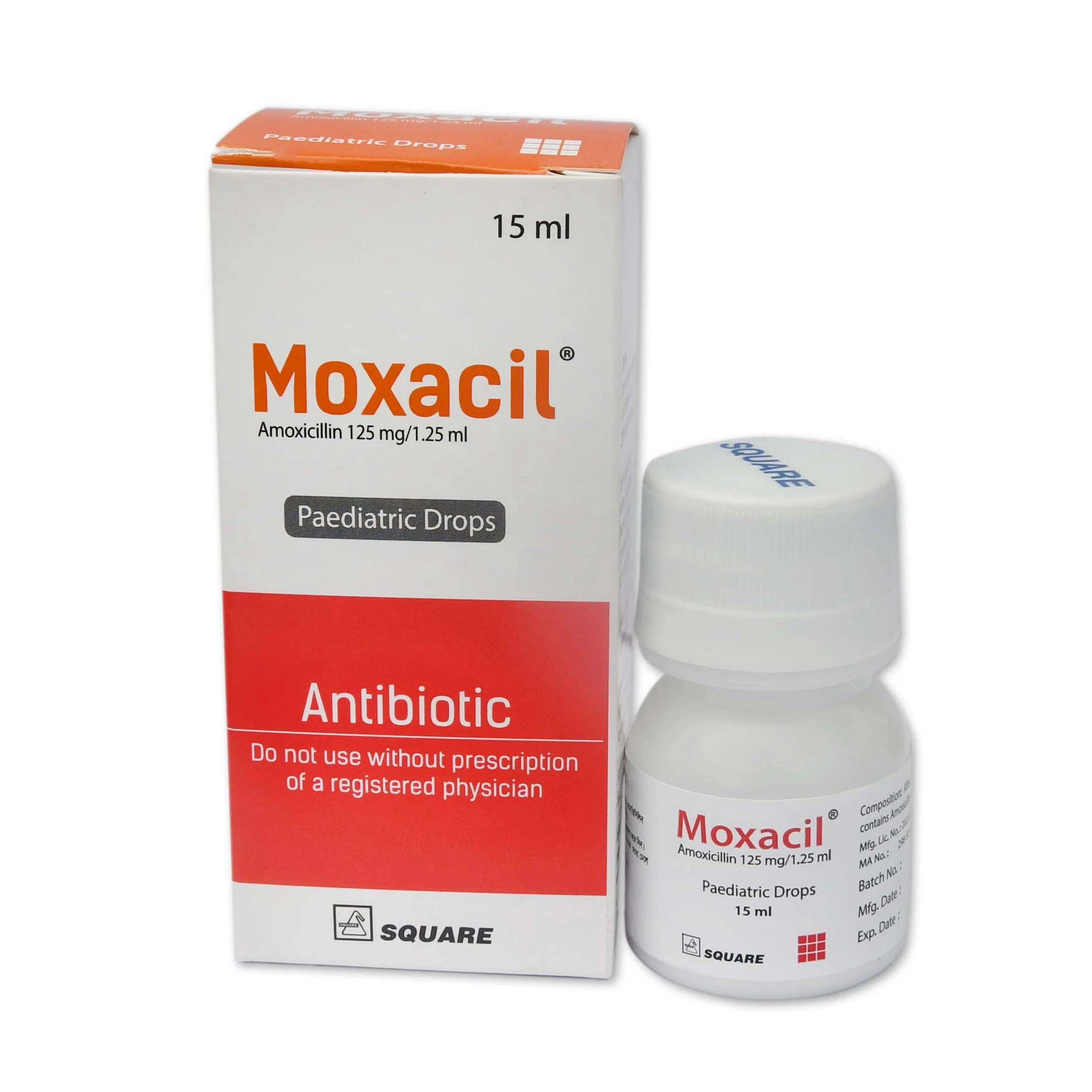Pack Image: Moxacil 125 mg Pediatric Drop (15 ml bottle)
