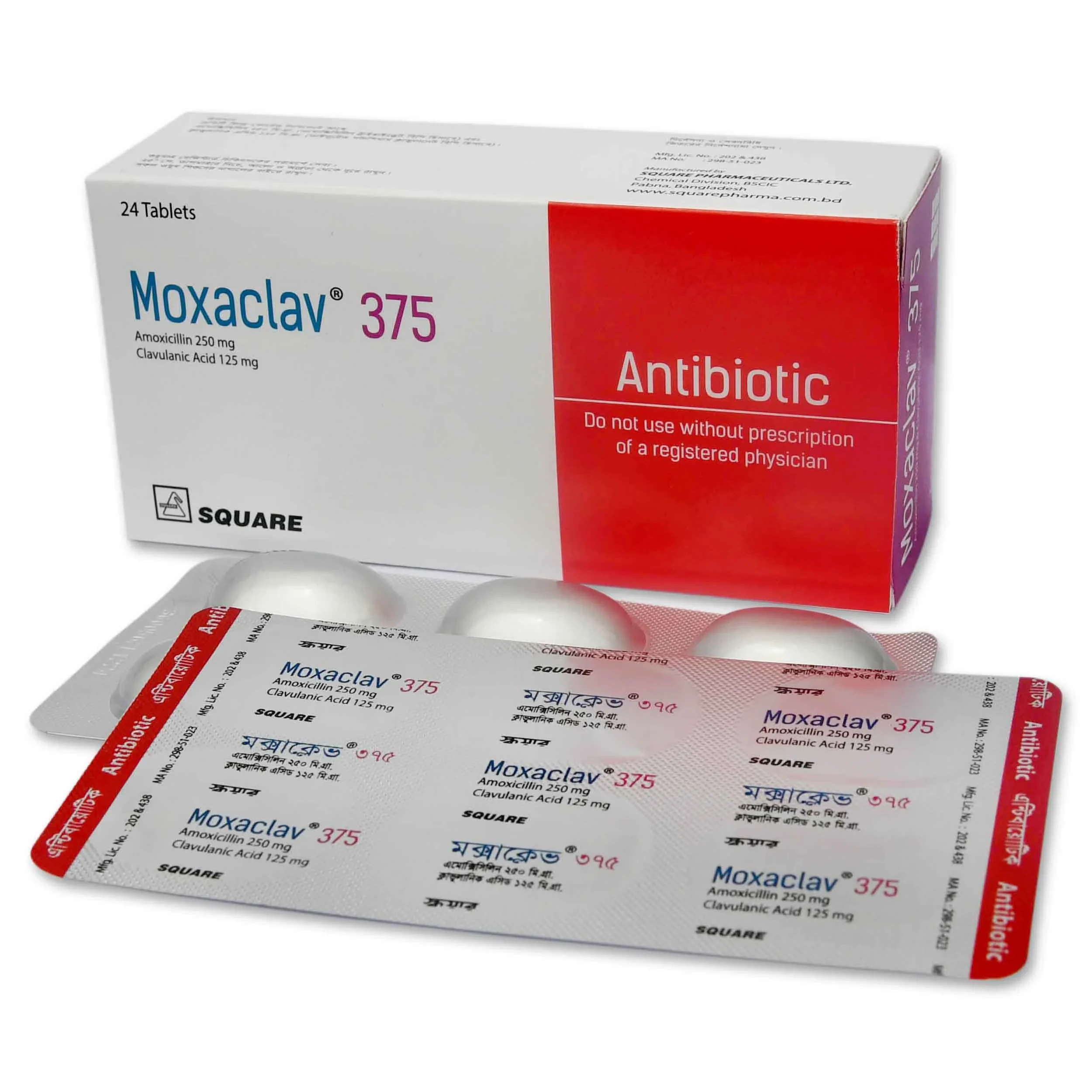 Pack Image: Moxaclav 250 mg Tablet (4 x 6)