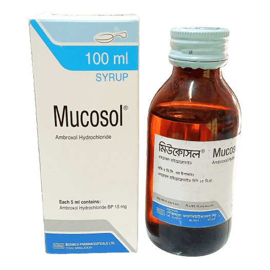 Pack Image: Mucosol 15 mg Syrup (100 ml bottle)