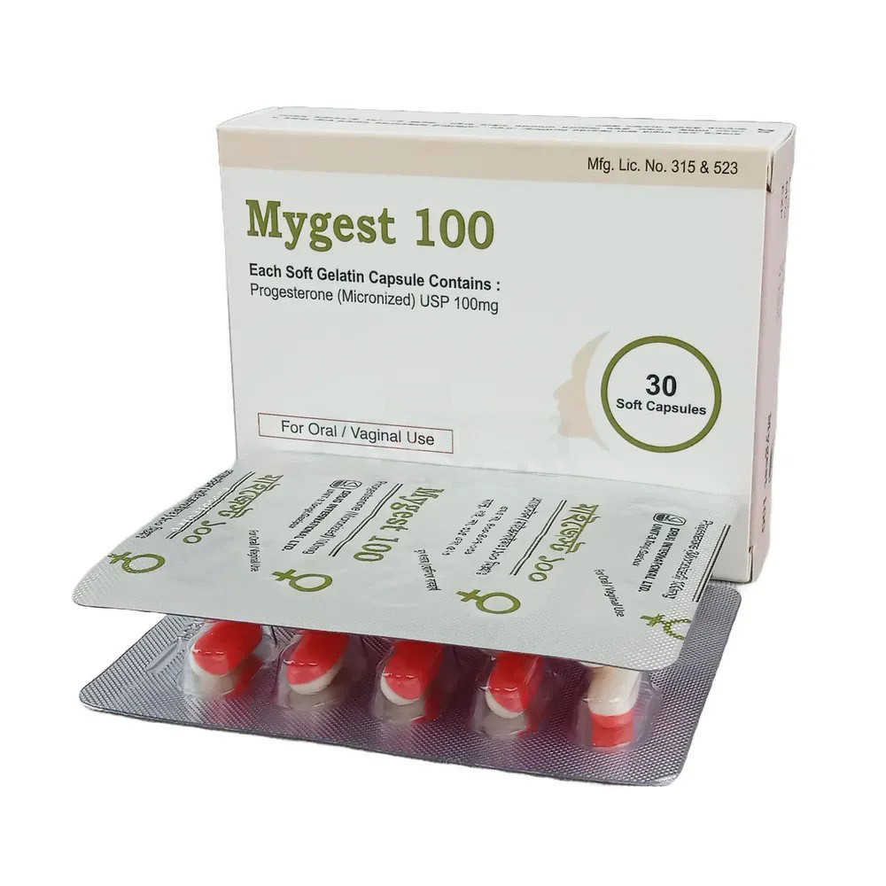 Pack Image: Mygest 100 mg Capsule (3 x 10)