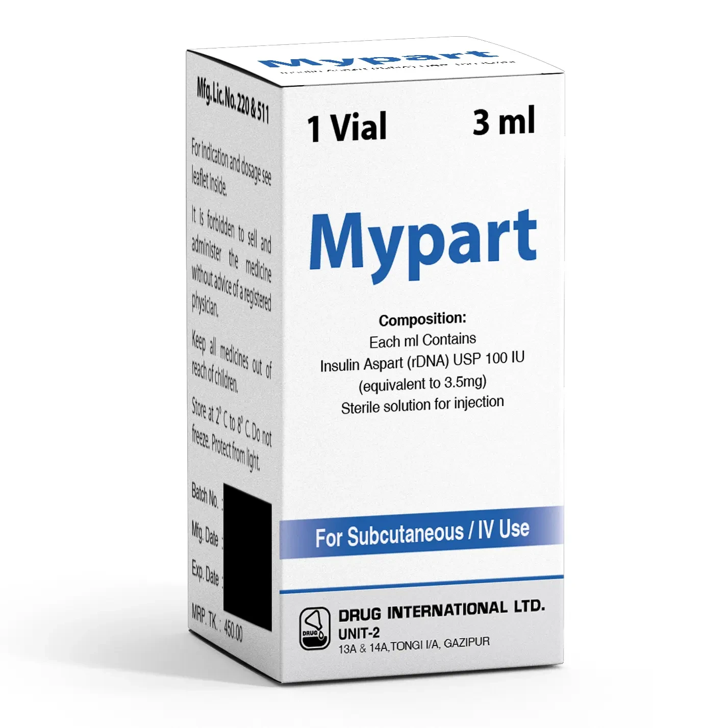 Pack Image: Mypart 100 IU Injection (3 ml vial)