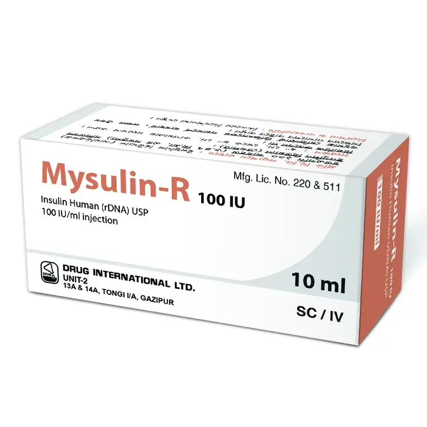 Pack Image: Mysulin R 100 IU Injection (10 ml vial)